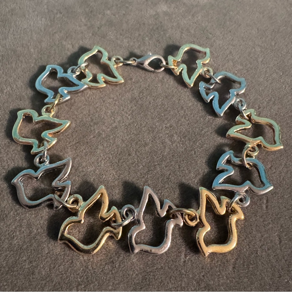 Silver and Gold Tone Dove Link Bracelet